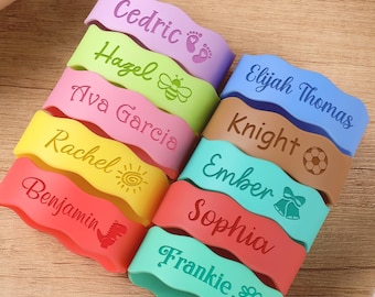 Personalized Silicone Bottle Bands, Laser Engraved Name ID Tag, Daycare Sippy Cup Labels