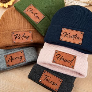 Gorro de lana personalizado para recién nacido, parche con nombre grabado a medida, gorro unisex para bebés y adultos.