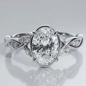 Oval Cut Moissanite Engagement Ring, Twisted Infinity Vine Band, Solid Gold Nature Inspired Wedding Ring, Marquise Accented Promise Ring