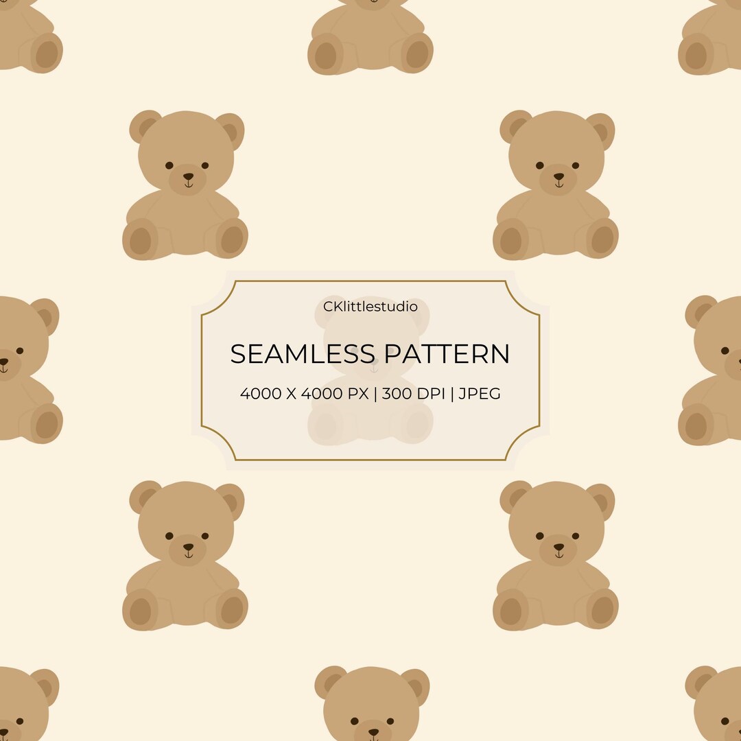Teddy Bear Seamless Pattern – Neutral Boho Baby Nursery Fabric, Digital ...