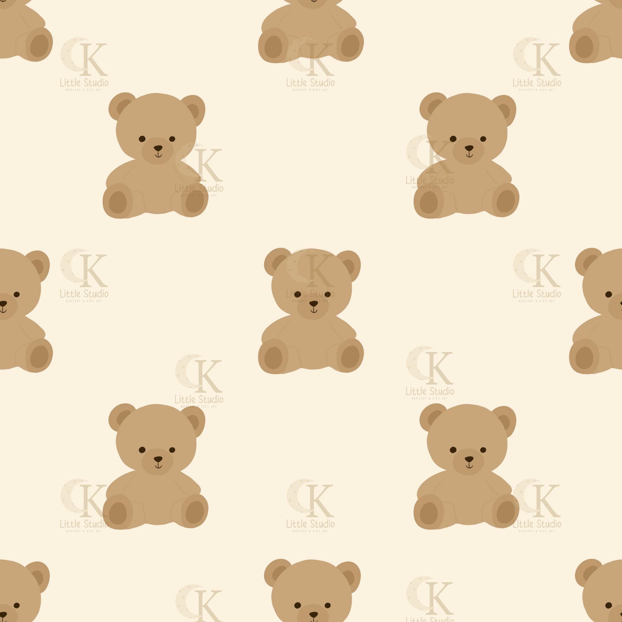 Teddy Bear Seamless Pattern – Neutral Boho Baby Nursery Fabric, Digital ...