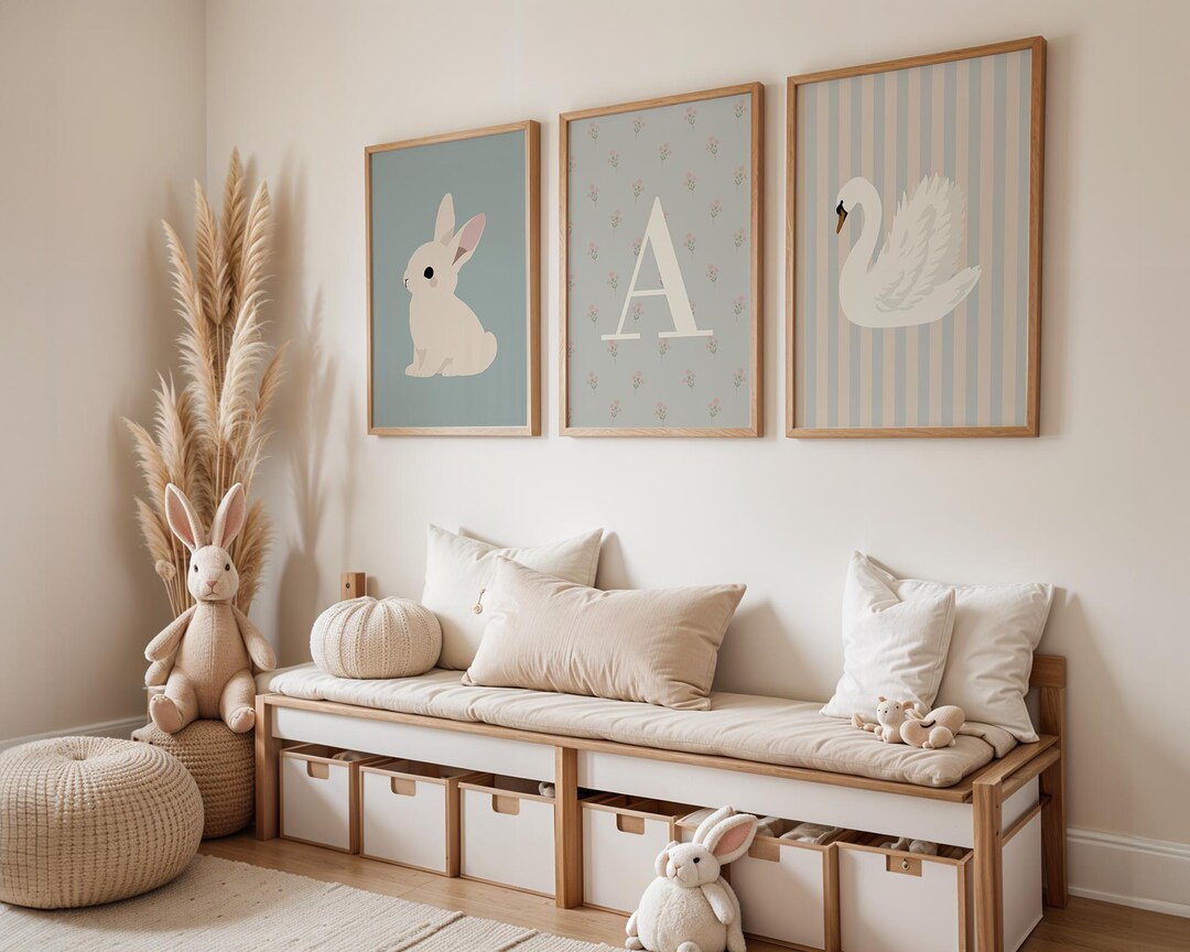 Cottagecore Prints Set of 3 | Nursery Wall Art Bunny Swan Spring ...