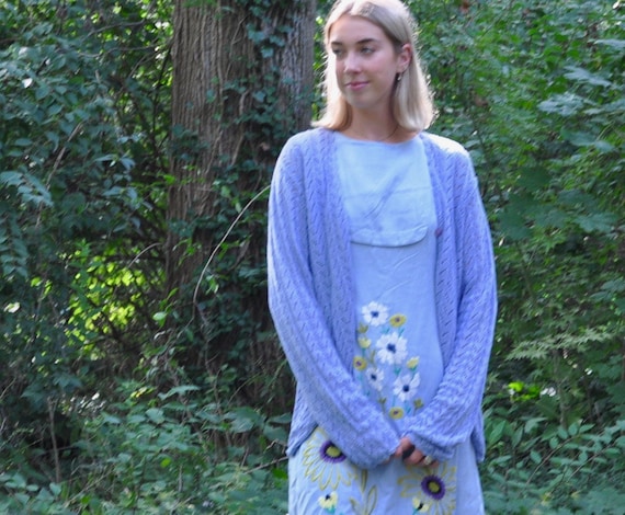 Sweet Sky Blue Hand Embroidered Spring Dress/Vinta