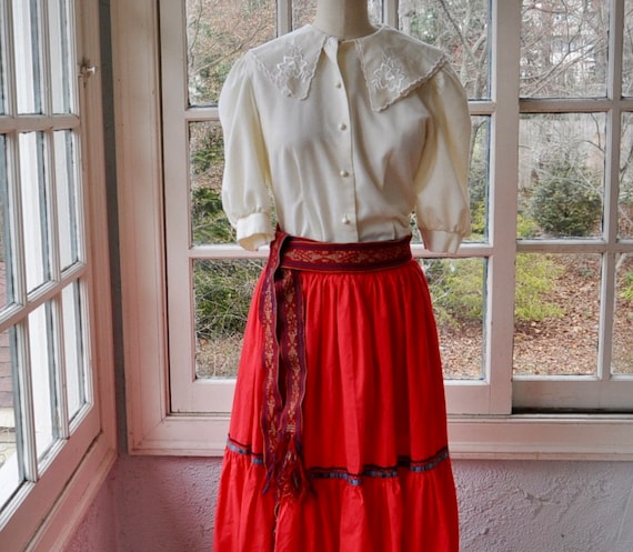 Bright Red Vintage Peasant Skirt/Banana Republic … - image 1