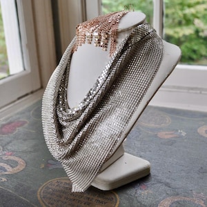 Vintage 1970s Whiting & Davis Silver Mesh Bib Cowl Necklace.
