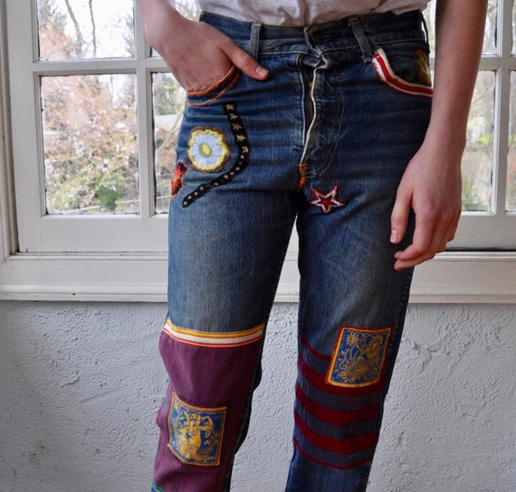 jeans with colorful patches