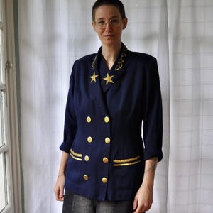blue gold button blazer dress Navy Blue Blue Gold Button Blazer Dress Adrian Dark Denim Gold Button Dress  Blue Large