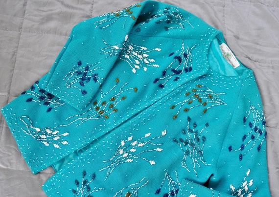 Beaded Gene Shelly Blue Cardigan Sweater/Vintage 1