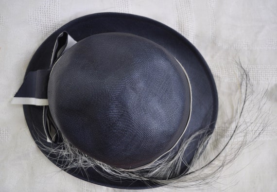 Navy Blue Straw Bowler Hat/Vintage 1940s 50s/Mr. … - image 3