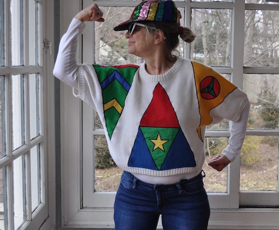 Bright Bold Color Block Knit Sweater/Vintage 80s/… - image 2