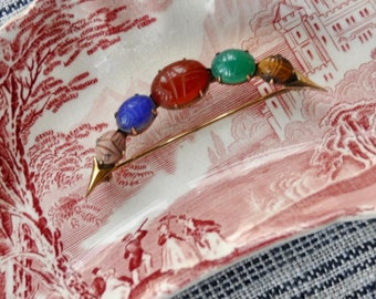 Vintage WRE Richards Crescent Pin/Semi Precious Multi Gemstone Scarabs/W Vintage Royal Staffordshire Jenny Lind Pottery Pin Dish