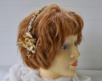 Antique Wax Flower Tiara/Woodland Bridal Crown/Vintage 1920s 30s/Romantic Floral Headband