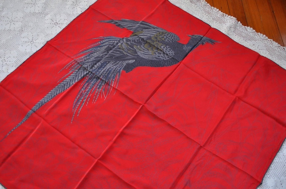 Vintage Red Silk Designer Scarf/Large Italian Desi
