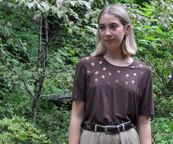 Blusa de seda de grano de caf y chocolate oscuro Vintage 1990s