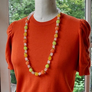 Citrus Fruit Acrylic Bead Necklace/Vintage 1950s 60s/Orange, Yellow, Lime Green/Mod Bright Fun Plastic Summer Beads
