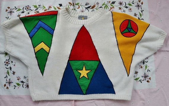 Bright Bold Color Block Knit Sweater/Vintage 80s/… - image 4