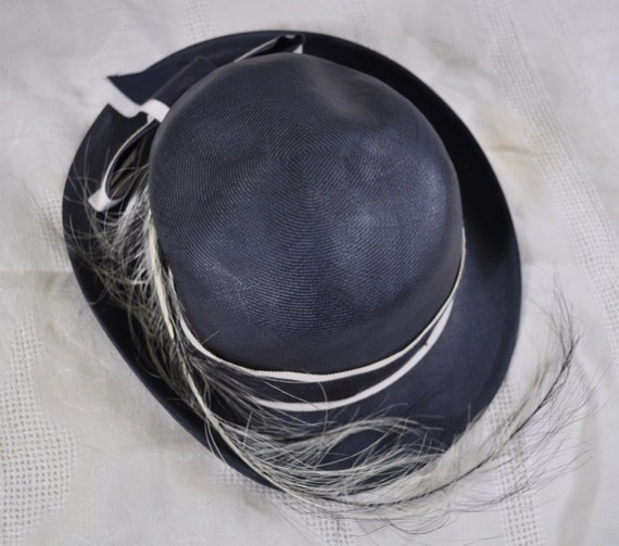 Navy Blue Straw Bowler Hat/Vintage 1940s 50s/Mr. … - image 2