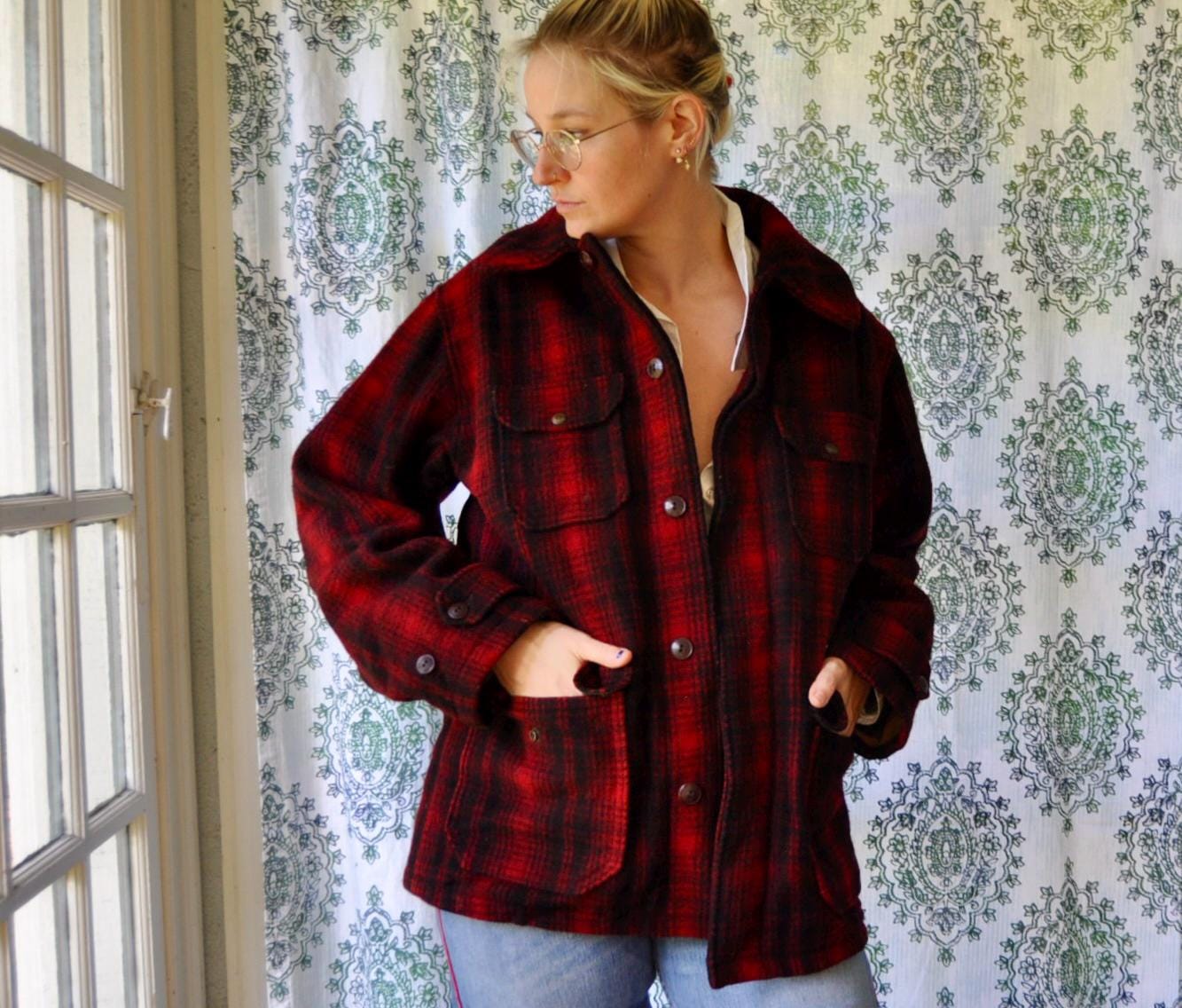Vintage Woolrich Plaid Wool Hunting Jacket: 1950s Americana Chore