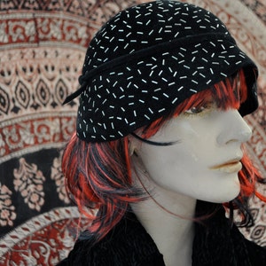 Black Cloche With Staple Studs/Vintage 1950s/DesignerEvelyn Varon/Felted Wool Hat With Silver Metal image 1