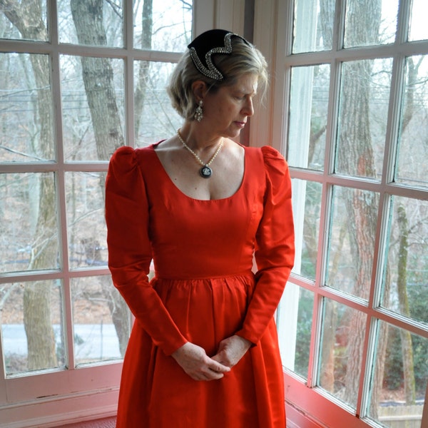 Regal Princess Gown. Vintage 1960s. Crimson Red Satin Ball Gown. Renaissance Romance. Christmas Party Gown