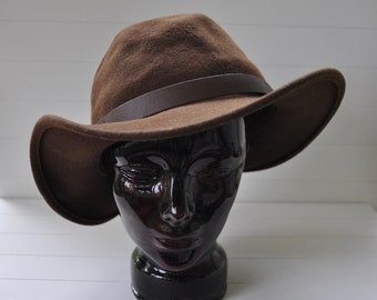 Dark Brown Vintage Pendleton Fedora Hat/Wide Brim Felted Wool Hat/Unisex