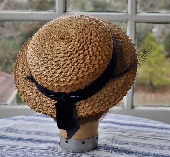 Vintage Straw Mini Fascinator Hat/Vintage 1930s 1… - image 3