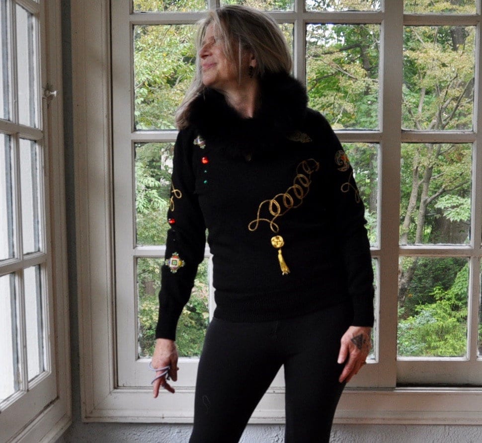 Black Knit Embellished Tunic Sweater W 
