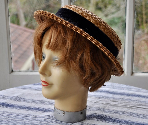 Vintage Straw Mini Fascinator Hat/Vintage 1930s 1… - image 1