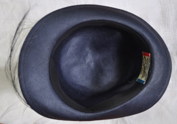 Navy Blue Straw Bowler Hat/Vintage 1940s 50s/Mr. … - image 6