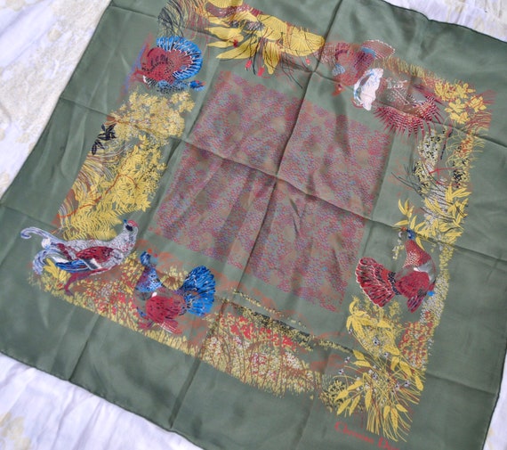 Loden Green Woodland Print Christian Dior Scarf/V… - image 1