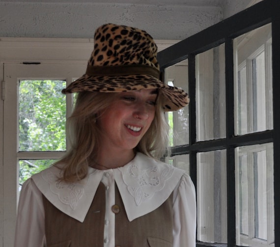 Leopard Print Brimmed Hat/Vintage 1970s/Mr. John M