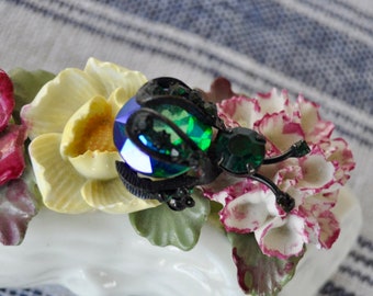 Aurora Borealis Rhinestone Insect Bug Pin/Vintage 1950s/Warner Fly Brooch/Vintage Aynsley Bone China Flower Log/Jewelry Floral Display