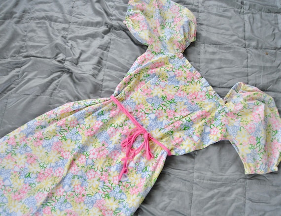 Vtg 70s Vested Gentress Cotton Sun DressBumblebee Novelty Print Midi DressBright Pink Orange Green Floral PrintGarden Party DressMedium