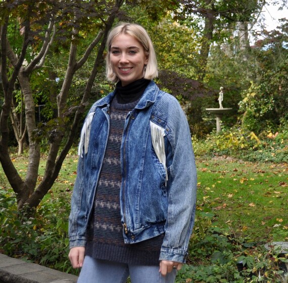 80s Vintage Acid Wash Patchwork Denim Jacket W Whi