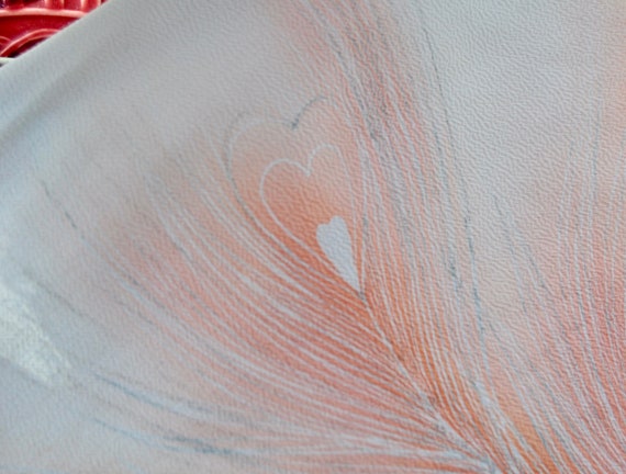 Feather Print Silk Kimono/Vintage c. 1970s/White … - image 6