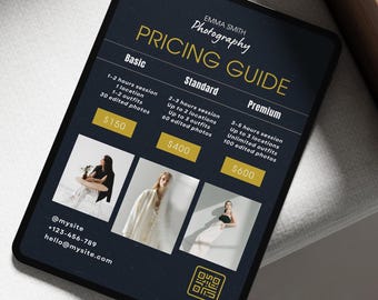 Photography Price List, Editable Canva Template, Photographer Pricing Guide, Photosession Packages, Modern One Page Price List for Clients