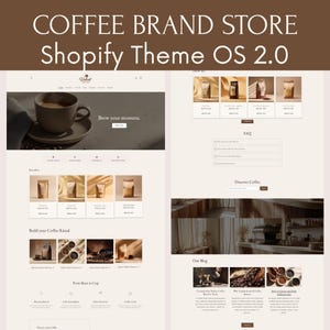 Tema Shopify Coffee OS 2.0, Modelo de Site para Cafeteria com Identidade Visual, Tema Elegante em Tons de Marrom para Lojas de Café, Instalação e Configuração Básica Gratuitas