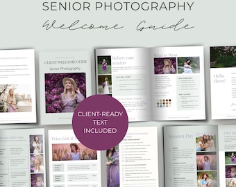 Willkommensführer für Senior Fotografie-Kunden, vorgefertigte Sitzung Canva-Vorlage, Preis und Stil Abschlussfeier, Paket für Highschool-Kunden