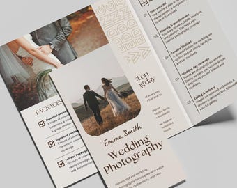 Wedding Photography Trifold Brochure, Editable Canva Template, Service and Price Presentation for Couples, Photographer Business Workflow