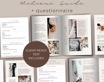 Wedding Photography Welcome Guide, Canva Questionnaire Template for Photographer Clients, Ready to Use Text Included, Business Workflow Kit