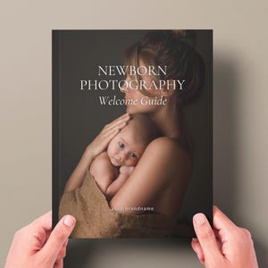 Guía de bienvenida para fotografía de recién nacidos, plantilla editable de Canva preescrita, paquete de preparación para la sesión de fotos del bebé, guía imprimible de incorporación lista para usar.