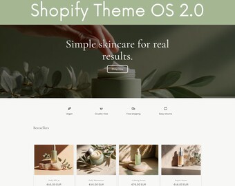 Skincare Shopify Theme, OS 2.0 Template, Elegant Minimal Website Template for Skin Care and Beauty Store, Free Installation and Basic Set Up