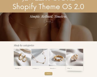 Jewelry Shopify Theme, OS 2.0 Editable Template, Gold Elegant Minimal Design for Feminine Jewelry Store, Free Installation, No coding Needed