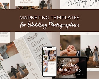 Marketing Templates for Wedding Photographers, Canva Website, Instagram Templates, Trifold Brochure, Flyer, Business Card, Gift Certificate