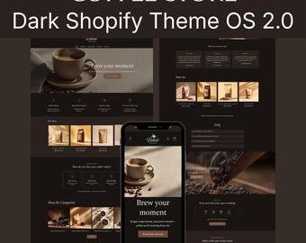 Dark Theme Shopify OS 2.0 for Coffee Store,  Elegant Brown Website Template for Cafe & Roaster Online Shop, Free Installation and Set Up