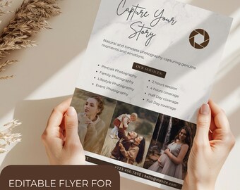 Photography Flyer, Editable Canva Template, Pricing Guide, Service Packages, One Page Presentation for Photographer Clients, Marketing Tools