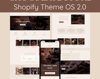 Chocolate Shopify Theme OS 2.0, Brown Website Template for Candy Online Shop, Elegant Chocolatier Webpage Layout, Beige Design For Boutique
