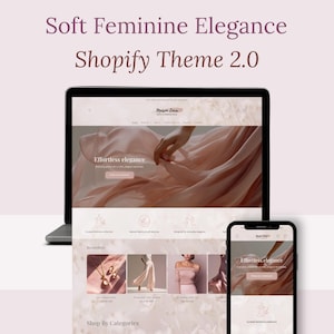 Elegant Feminine Boutique Shopify Theme OS 2.0, Minimalist Pastel Flower Website Template, Free Installation And Basic Set Up Included