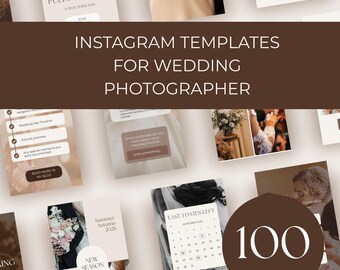 Wedding Photography Instagram Post and Story Templates, Editable in Free Canva, Ready Social Media Marketing Kit, 100 Elegant Templates