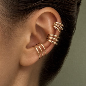 Set med 3 guldfärgade örhängen, utan piercing, justerbara broskörhängen, minimalistiska öronbälten, vardagssmycken, present till henne